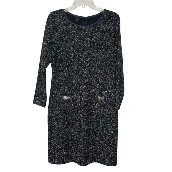 Talbots Dress 12 Black Bouclé Knit Tweed Sheath 3/4 Sleeve Holiday Classic NEW - Picture 1 of 9